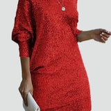 Sequin Midi Dress with Asymmetric Neckline for women