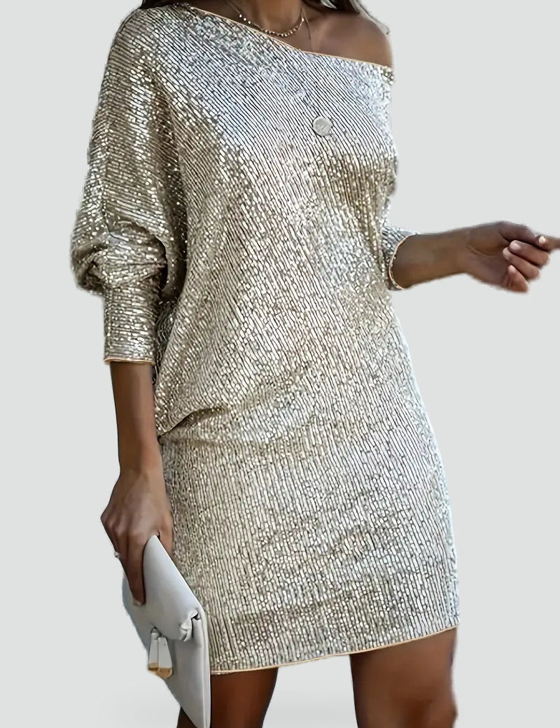 Sequin Midi Dress with Asymmetric Neckline for women