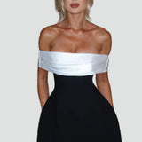 Midi Dress with Satin Neckline and Flared Skirt for Women