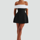 Midi Dress with Satin Neckline and Flared Skirt for Women