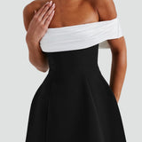 Midi Dress with Satin Neckline and Flared Skirt for Women