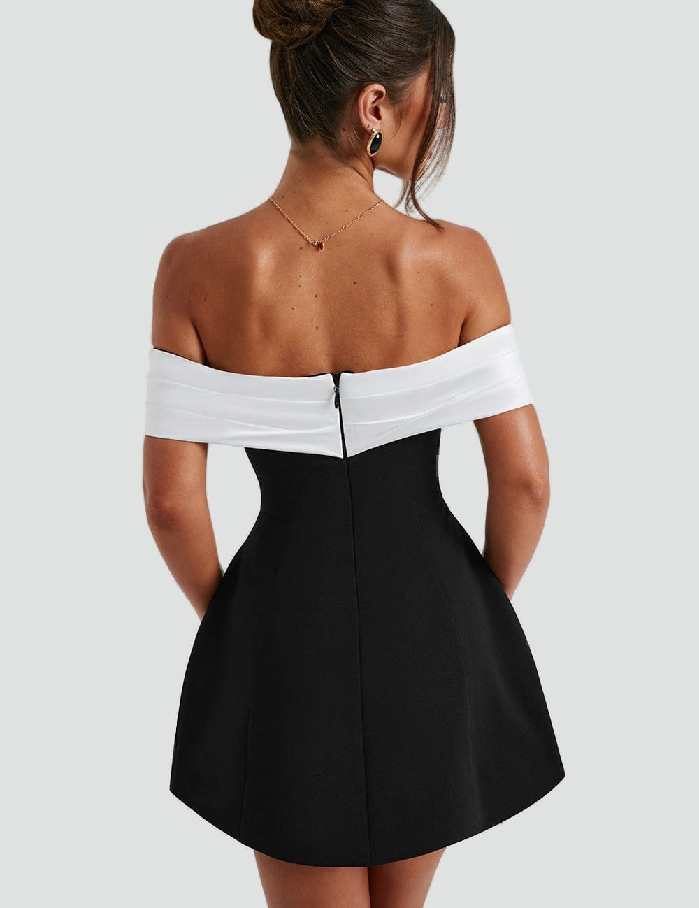 Midi Dress with Satin Neckline and Flared Skirt for Women