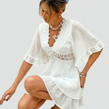 Midi Dress with Lace and Ruffle Detail for women
