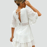 Midi Dress with Lace and Ruffle Detail for women