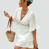Midi Dress with Lace and Ruffle Detail for women