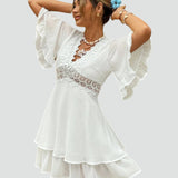 Midi Dress with Lace and Ruffle Detail for women