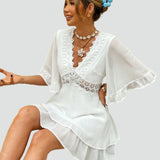 Midi Dress with Lace and Ruffle Detail for women