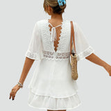 Midi Dress with Lace and Ruffle Detail for women