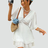 Midi Dress with Lace and Ruffle Detail for women