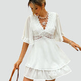 Midi Dress with Lace and Ruffle Detail for women